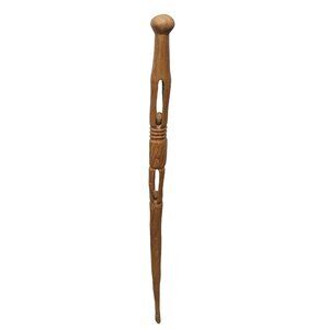 Vintage Wood Tribal African Walking Stick Cane Carved Caged Balls Beaded 38”